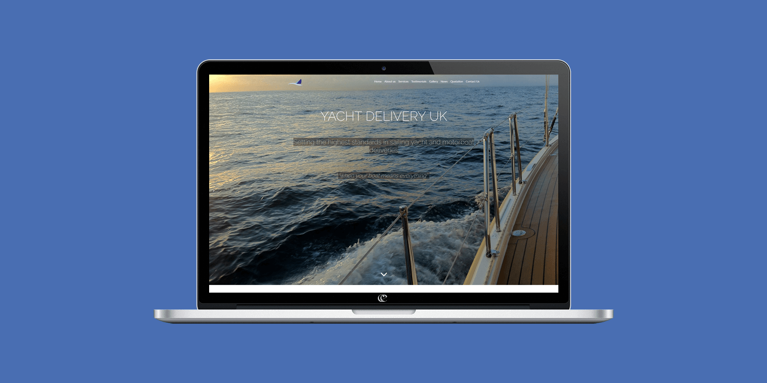 Yacht Delivery UK bespoke website design and development by create/enable on a laptop.