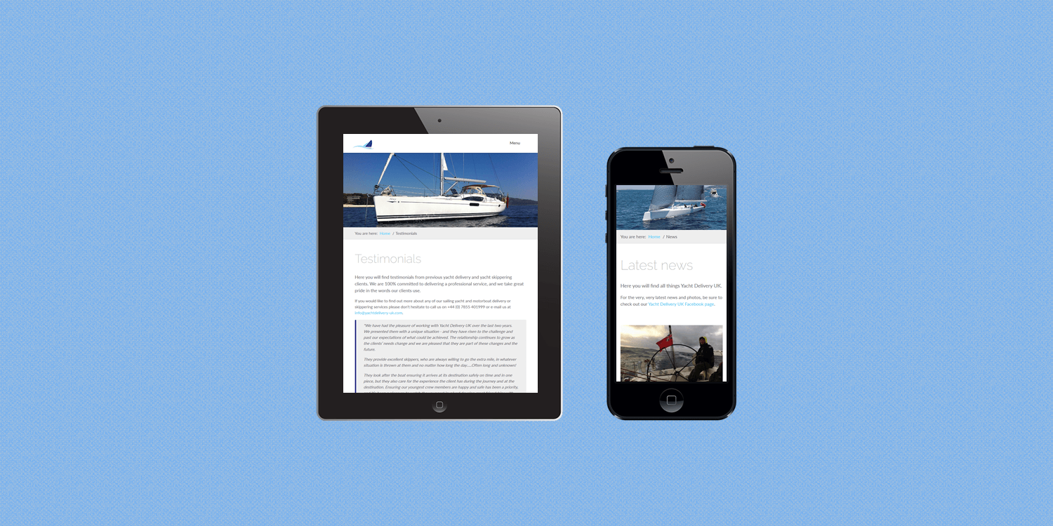 Yacht Delivery UK custom website design by create enable tablet and smartphone