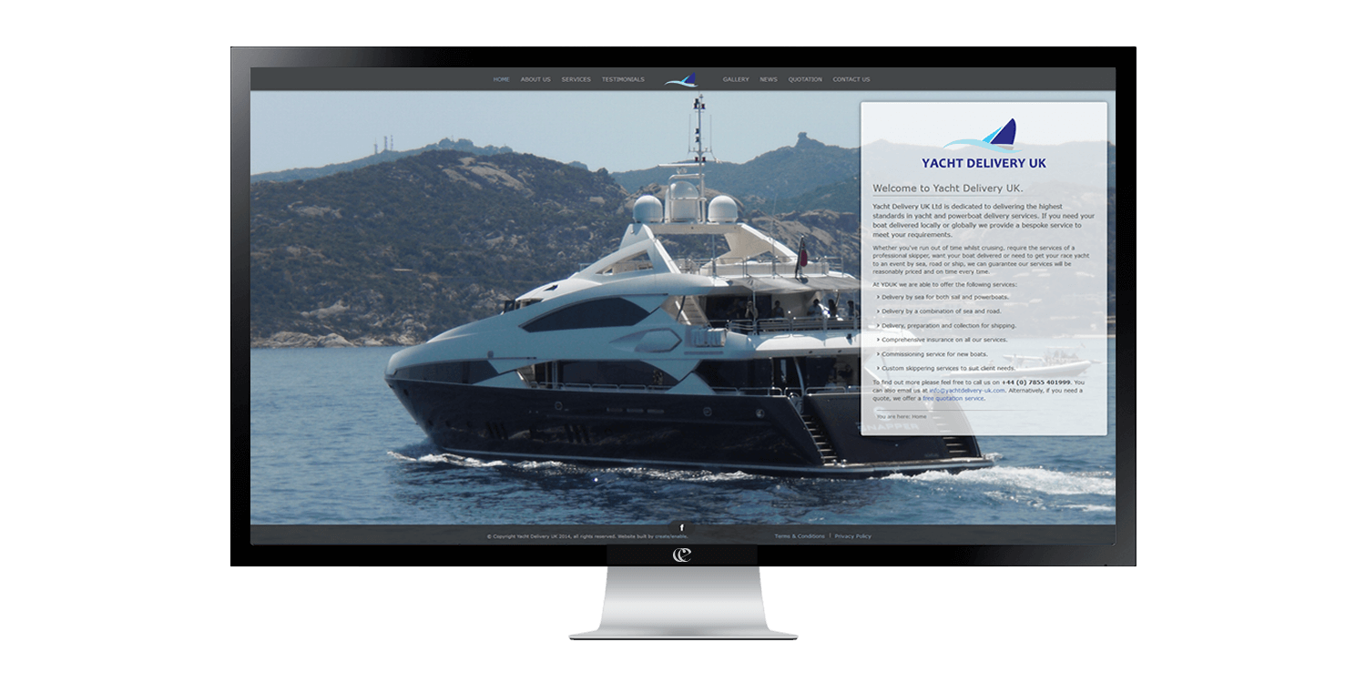 Yacht Delivery UK website design by create-enable on a desktop