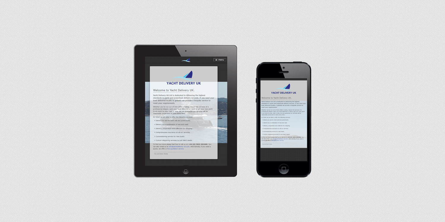 Yacht Delivery UK website design by create/enable on a smartphone and tablet