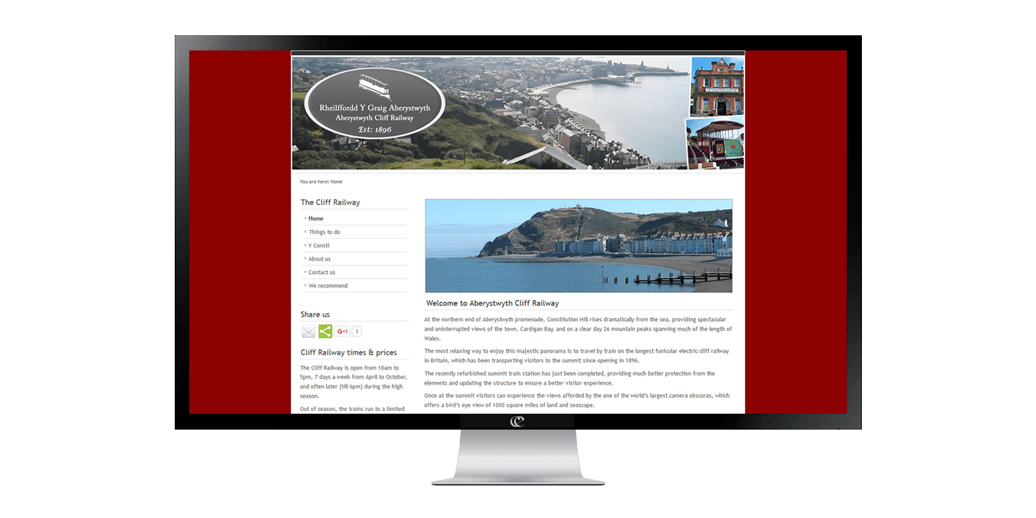 Aberystwyth Cliff Railway website design by create/enable on a desktop pc.