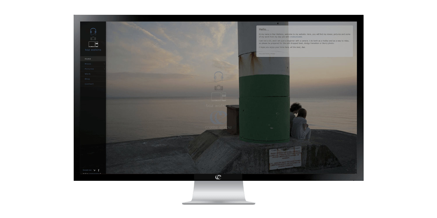 Baz Watkins website design by create/enable on a desktop.