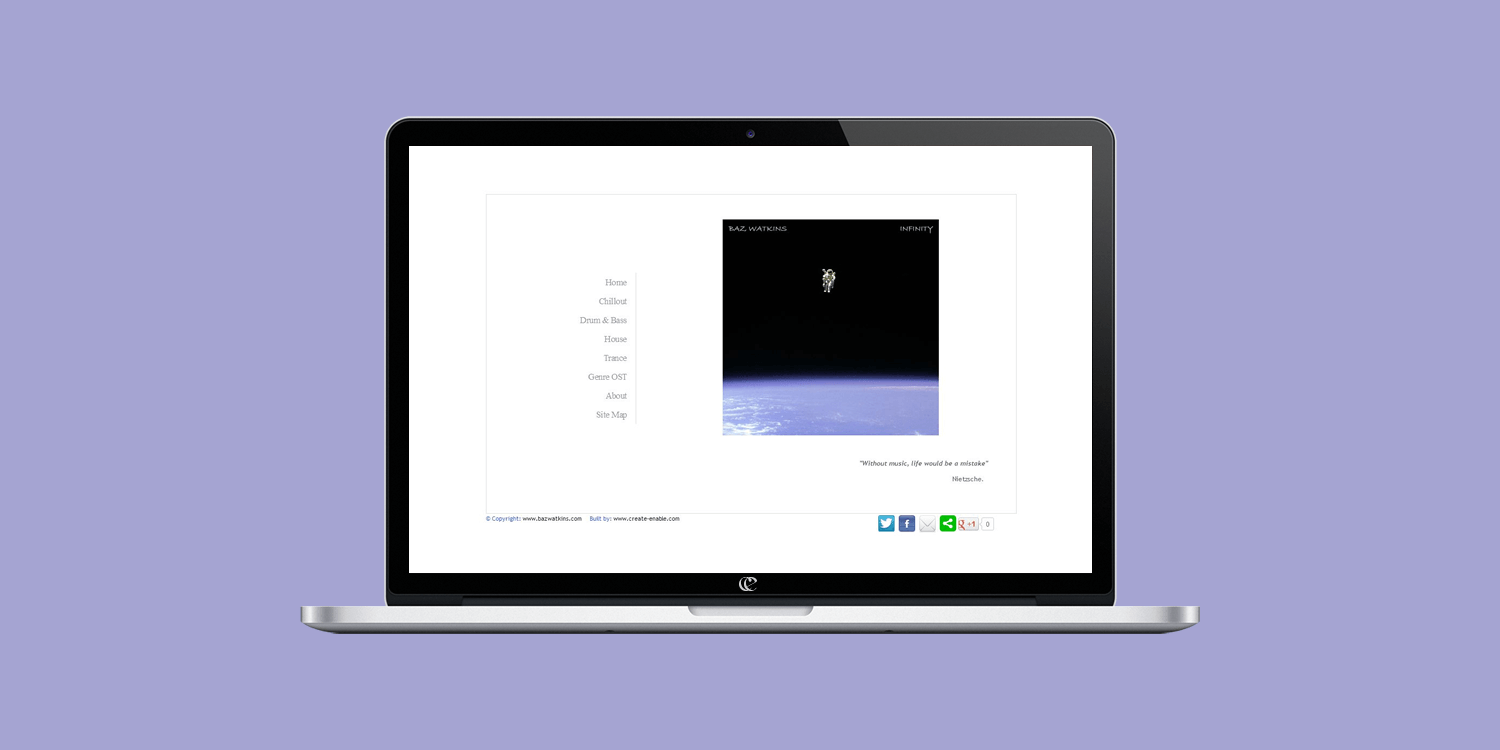 Baz Watkins website design by create/enable on a laptop v1.