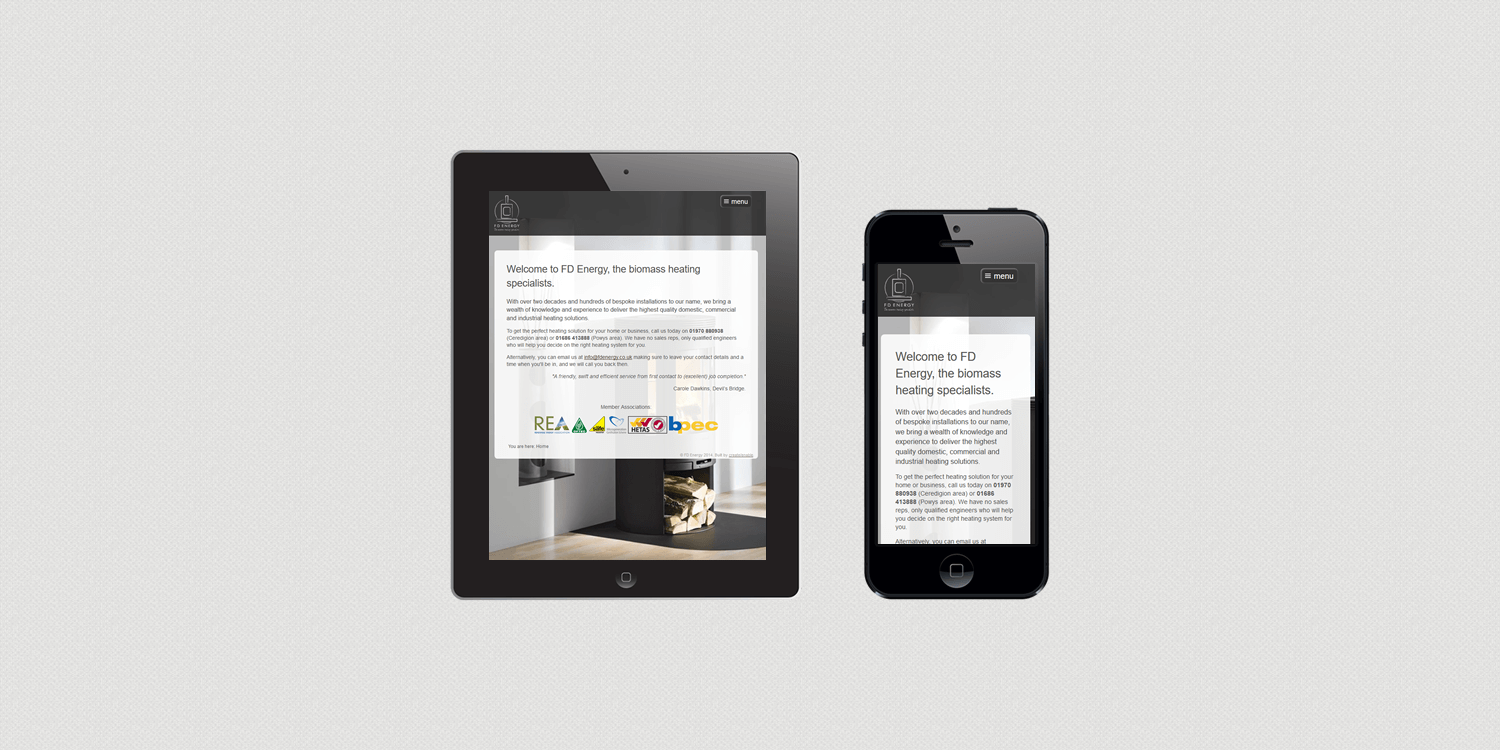 FD Energy website design by create/enable on a smartphone and a tablet