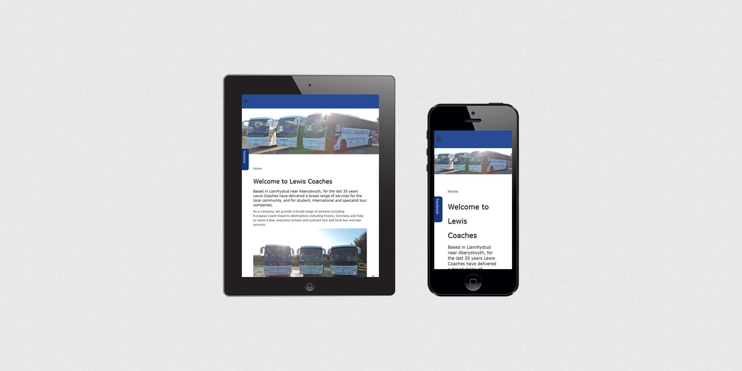 Lewis Coaches website design on smartphone and tablet by create/enable