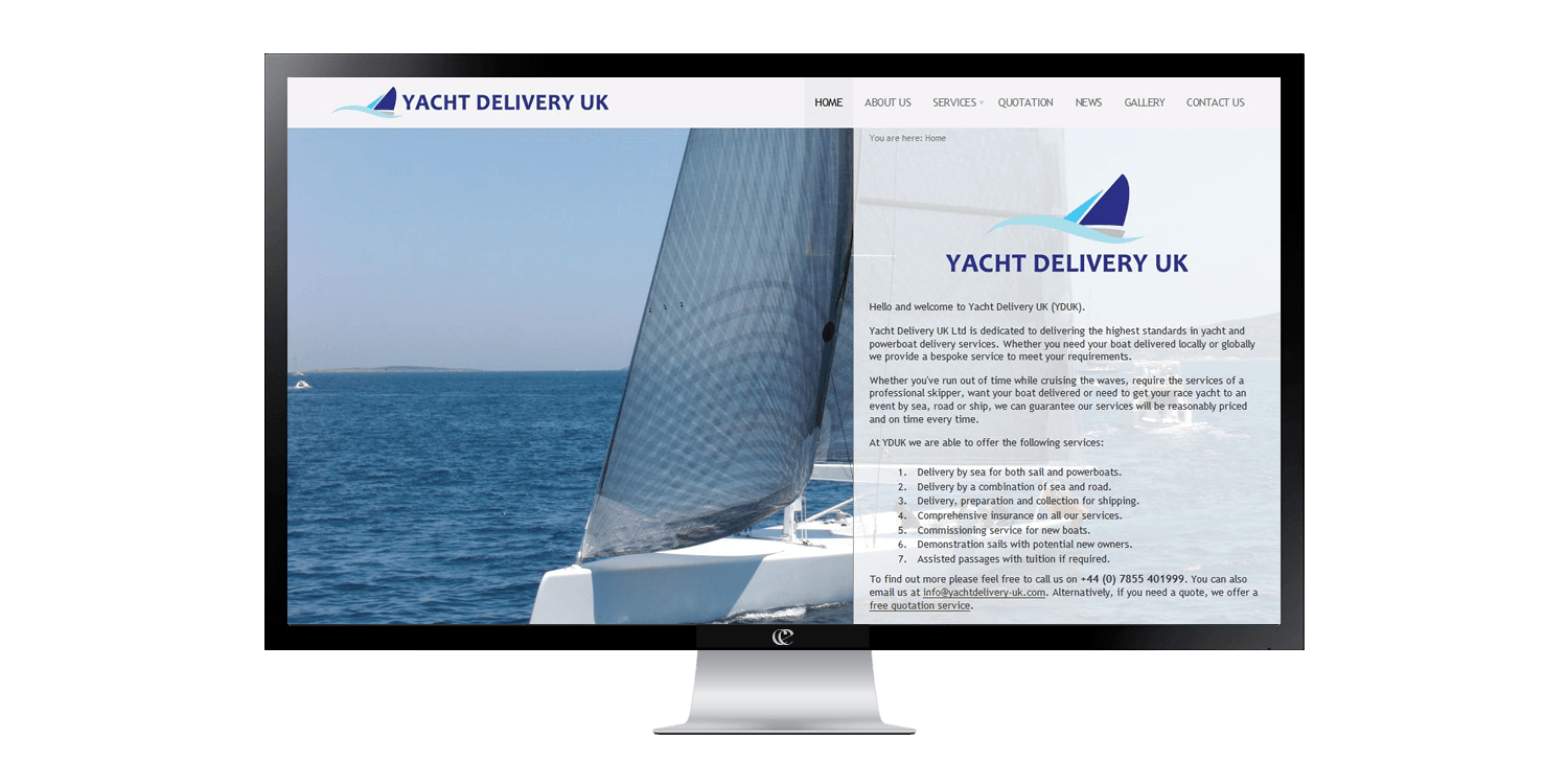 Yacht Delivery UK website design by create-enable on a desktop v1
